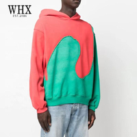 Sweat-shirts à capuche surdimensionnés en coton brodés sur mesure, fabrication de sweats à capuche bicolores avec patchwork et blocs de couleur pour hommes