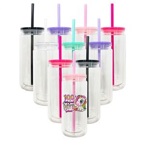 Pre-drilled Snow Globe 16oz 20oz <b>Plastic</b> Soda Can <b>Cups</b> and Silicone Plug clear for UV DTF Wraps - Product Image 1