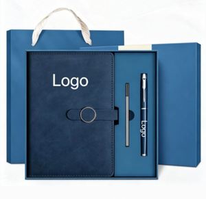 Agenda Personalizada con Cubierta de Cuero Azul, Libro de Negocios, Caja de Regalo, Cuaderno con Recambio y Set de Memoria USB - Product Image 4