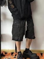 Shorts cargo patchwork unisexe en denim brut multi-poches, style Rick, pour filles, garçons et hommes, sous-vêtements, style streetwear, OEM