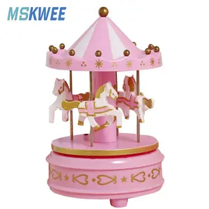 New Arrival Pleasing to Hear Song Plastic Carousel Rotating Music Box Mskwee Custom Logo Glowing Carousel Music Box