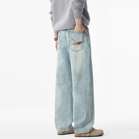 Pantalon en jean bleu clair pour homme - Collection Automne/Hiver, style américain, coupe droite, effet usé, tendance, marque rétro, pantalon long