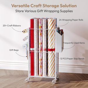 Gift Wrapping Station Metal Premium Steel Lockable Wheels Large Capacity <strong>Storage</strong> Organizer for Gift Wrapping Paper <strong>Drawings</strong> - Product Image 2
