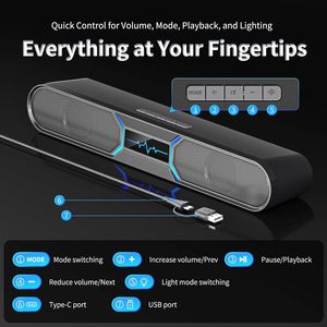 Haut-parleurs <span class=keywords><strong>de</strong></span> bureau stéréo HiFi Bluetooth avec double connexion USB, <span class=keywords><strong>barre</strong></span> <span class=keywords><strong>de</strong></span> <span class=keywords><strong>son</strong></span> active multimédia pour PC avec éclairage LED RGB dynamique - Product Image 6