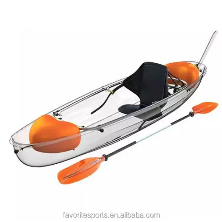Canoa de fondo transparente de policarbonato para pesca, kayak de plástico para pesca, doble o individual