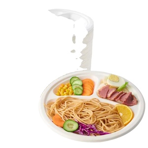 Assiette jetable en bagasse de haute qualité à 3 compartiments, assiette multifonctionnelle biodégradable et compostable pour l'extérieur et les voyages - Product Image 1