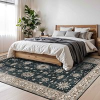 Tapis vintage bohème floral rétro, grand, noir, doux, à poils ras, résistant aux taches, lavable, antidérapant, pour chambre d'enfant, décoration intérieure