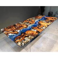 Nouvelle Arrivée MORE DESIGN - Table d'appoint en bois massif de noyer avec résine époxy, design rivière océanique bleue, pour salon