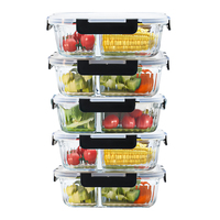 Contenants de stockage alimentaire en verre borosilicate avec couvercles hermétiques sans BPA, ensemble de contenants en plastique à fermeture facile pour la cuisine, boîte à lunch