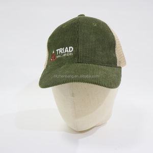 Gorra de béisbol de pana bordada personalizada con malla trasera ajustable, estilo camionero, premium vintage para uso promocional y diario - Product Image 1