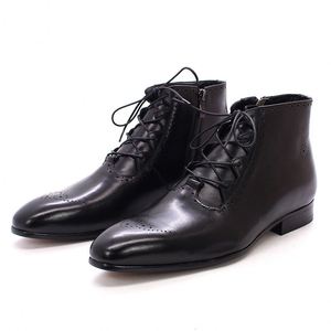 Chaussures habillées de créateur en cuir à talons hauts et lacets, imperméables – Bottines de luxe à bout pointu pour hommes Automne/Hiver/Été - Product Image 1
