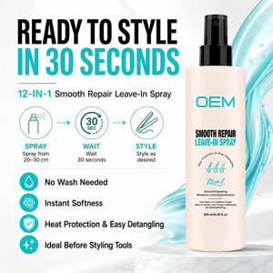Spray capillaire sans rinçage de qualité salon OEM ODM, anti-frisottis, démêlant, lissant et protecteur thermique pour tous types de cheveux - Product Image 6