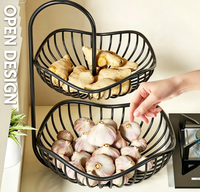 Panier de rangement pour fruits et légumes en métal à double couche, organisateur de cuisine et de bureau