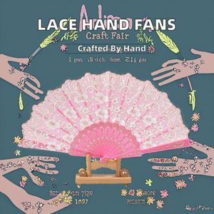 Éventail pliable floral en gros pour femmes, cadeaux personnalisés pour mariage, design en dentelle colorée, artisanat en plastique pliable - Product Image 3