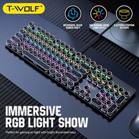 Clavier mécanique rétro T-WOLF T75 Punk, touches rondes, éclairage RGB, design ergonomique, pour jeux e-sport, compatible thaïlandais, russe, coréen