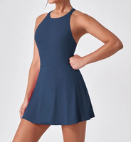 Mono de una pieza con espalda cruzada, control de abdomen, sin espalda, para yoga, estilo bodycon, con cuello, tipo skort de tenis