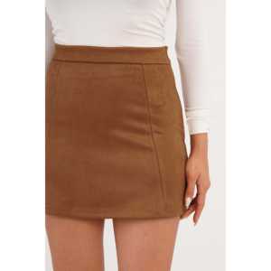 Jupe Courte Femme Taille Haute en Similicuir Souple Marron Foncé – Vente en Gros - Product Image 3