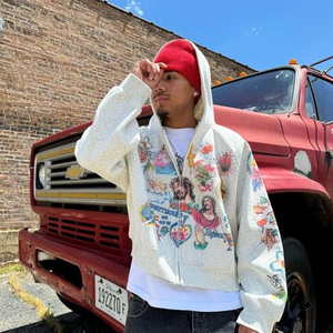 Sudadera con capucha y cremallera para <span class=keywords><strong>hombre</strong></span>, estilo urbano, con estampado gráfico, de algodón grueso, personalizada, fabricantes de sudaderas con cremallera para <span class=keywords><strong>hombre</strong></span> - Product Image 4