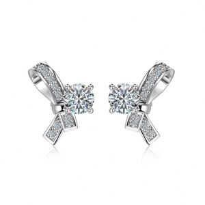 Dylam Classic Style High Top 925 Sterling <b>Silver</b> D Color VVS1 Moissanite Stones Bow-knot <b>Stud</b> <b>Earrings</b> for Women Girls Lady - Product Image 1