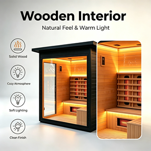 Sauna a infrarossi lontani di lusso in legno di hemlock nero a bassa emissione EMF con LCD e Bluetooth, con copertura in tegole bituminose per spa domestica e esterni 1800x1500x2100mm - Product Image 3