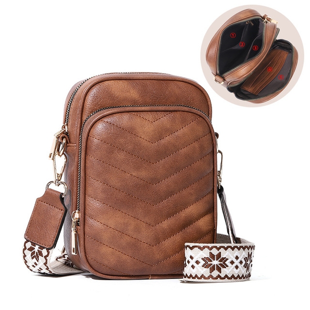 Leopard Quilted Waterproof Cell Phone Crossbody Bag Vintage Mini Shoulder Purse Detachable Wide Strap Multi Card Slots Fashion