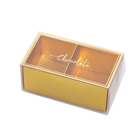 Boîte oblongue de luxe personnalisée en chocolat doré biodégradable avec fenêtre transparente, plateau alimentaire, revêtement UV, lamination mate, portable