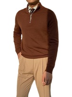 Pull-over pour homme, couleur unie, manches longues, tricoté, fermeture éclair sur le devant, coupe ajustée, décontracté, business, 100% coton