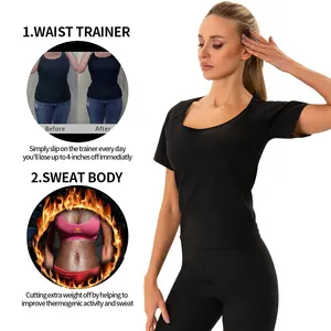 Sauna Sweatsuit Gewichtsverlies Shapewear Top Waist Trainer Trainingspak Oefen Shirt Met Korte Mouwen Dames
