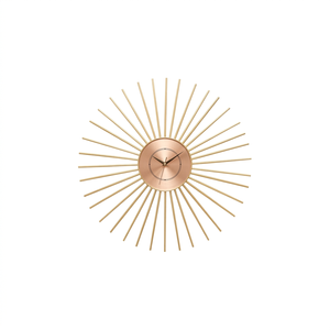 Horloge murale Sunburst de style moderne du milieu du siècle, analogique à quartz, en métal, décoration de salon, design géométrique abstrait doré - Product Image 2