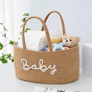 <span class=keywords><strong>Panier</strong></span> de rangement pour couches de bébé en corde de coton écologique, portable, tissé, avec compartiments amovibles pour lingettes et jouets - Product Image 1