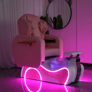 Fauteuil de pédicure spa rose tendance avec massage mécanique des mains, bassin LED, inclinaison électrique, station de salon de luxe - Product Image 5