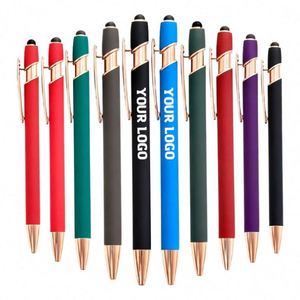 Customized Laser Engraved Custom logo Soft Rubber Coating Rubberized Metal Ballpoint <b>Pen</b> With Rose <b>Gold</b> Trims-black Ink - Product Image 1