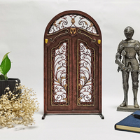 Puerta de Entrada Exterior Antirrobo de Hierro Forjado con Travesaño Arqueado Moderno Personalizado, Detalles Dorados y Cabeza de León, con Volteado Forjado a Mano
