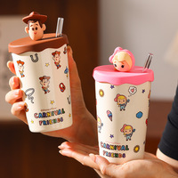 Gobelet en céramique Toy Story avec couvercle et paille 3D, personnages Woody, Bo Peep, Alien, grande capacité, pour café et eau