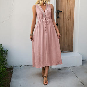 Robe longue Prettysteps 2026 à taille haute, sans manches, couleur unie, avec <span class=keywords><strong>dentelle</strong></span> et volants - Product Image 4