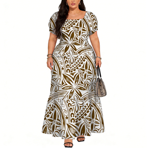 Vestido Maxi Floral de Moda para Mujer, Estilo Polinesio con Diseñ<span class=keywords><strong>o</strong></span> Tribal <span class=keywords><strong>Elei</strong></span>, Cuello Redondo, Primavera - Product Image 2