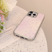 Coque de téléphone dorée papillons roses pour Iphone16 16Pm16Pro 16Plus 15 15Pm 15Pro 14Pm 14Pro 14 13 13Pm 13Pro 12 12Pm coque époxy