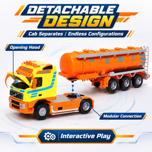 דגם משאית מכלית נפט ממתכת KDW Diecast בקנה מידה 1:50, עם תא נהג מתהפך 90 מעלות, מפרק מסתובב, צעצוע בנייה סימולטיבי. - Product Image 4