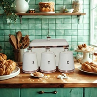 Boîte à pain en métal avec ensemble de 3 récipients de cuisine, boîte à pain style ferme, récipients à café, thé et sucre avec couvercle pour l'organisation et le rangement à domicile