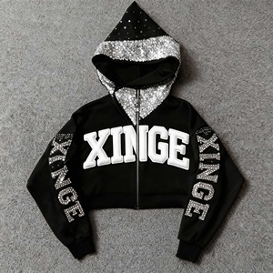 Nouvelle Collection 2026 : Sweat à Capuche Zippé Court et Ample pour Homme, Style Urbain Personnalisé, Impression 3D en Mousse Gaufrée, Grammage Lourd 450 g/m², avec Strass - Product Image 1