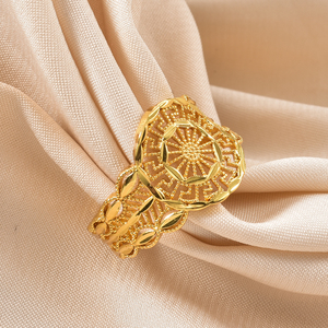 Elegant Antique Hollow Flexible Copper glossy plated ornament engagement gold 18k floral ring for females - Product Image 1