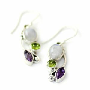 Boucles d'oreilles en pierre de lune arc-en-ciel naturelle ovale 6x8 MM et pierres précieuses d'améthyste et de péridot, 2,20 carats, en argent sterling 925 - Product Image 6