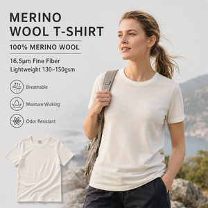 Camiseta de Manga Corta para Mujer, de Lana, para Actividades al Aire Libre, Verano, Senderismo, con Logotipo Personalizado, Premium, Ligera, Transpirable, de Secado Rápido, Informal - Product Image 1