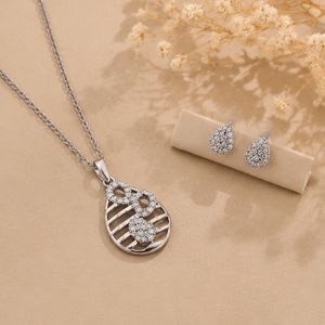 925 Silver Teardrop Pendant Necklace and Stud Earrings Set Cubic Zirconia Jewelry Gift for Women - Product Image 5
