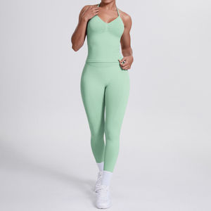 2 Piece <b>Yoga</b> <b>Set</b> Halter Neck High Waist Full Length Leggings Seamless Ruched Butt Four-Way Stretch Solid Color - Product Image 6