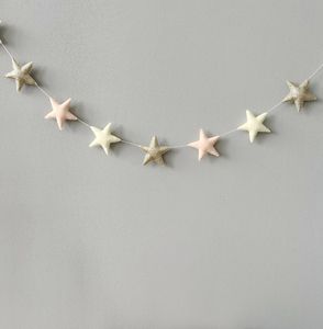 Guirnalda de fieltro de estrella decoración de dormitorio de bebé Bandera de estrella <span class=keywords><strong>beige</strong></span> de oro blanco - Product Image 4