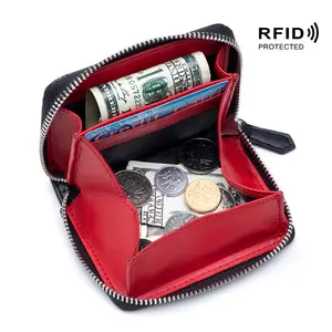 Rfid阻挡小紧凑型奢华真皮口袋钱包男女零钱包