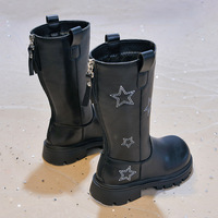 Bottes mi-mollet pour filles, nouvelle collection hiver, broderie étoile, semelle épaisse, doublure en fausse fourrure respirante