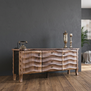 Meuble console en bois, buffet d'appoint avec tiroirs à motif ondulé pour salon et hôtel - Product Image 2