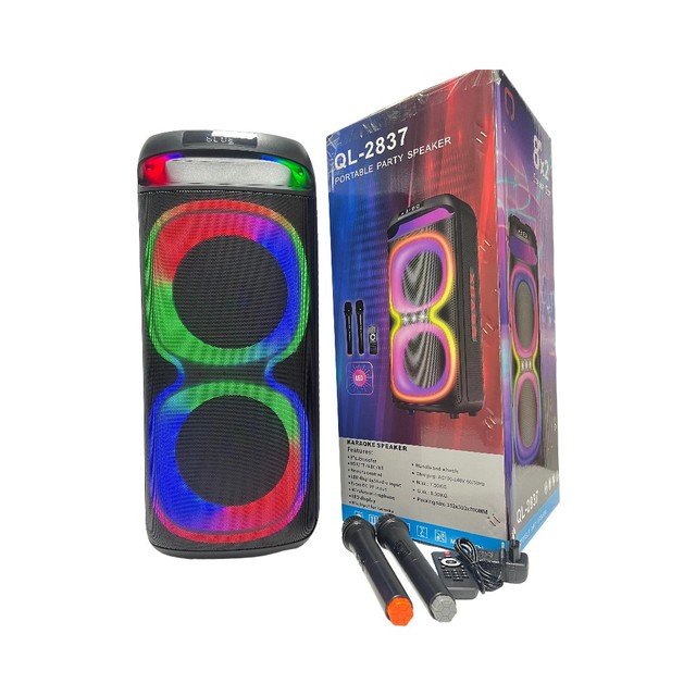 RGB LED Lights Dual 8" Drivers 4500mAh Battery 2 Mics BT 5.0 AUX USB Party Music Player Portable Plastic Speaker